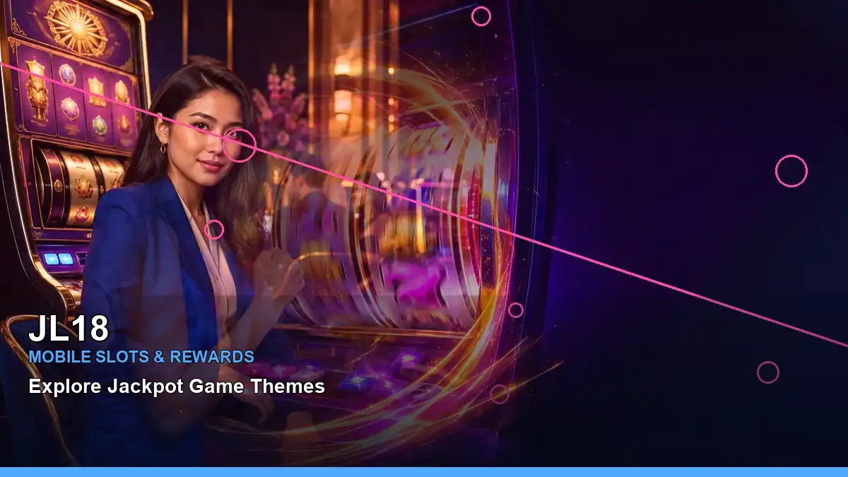 JL18 party online slot games featuring an adult Filipina casino host with a left close-up composition