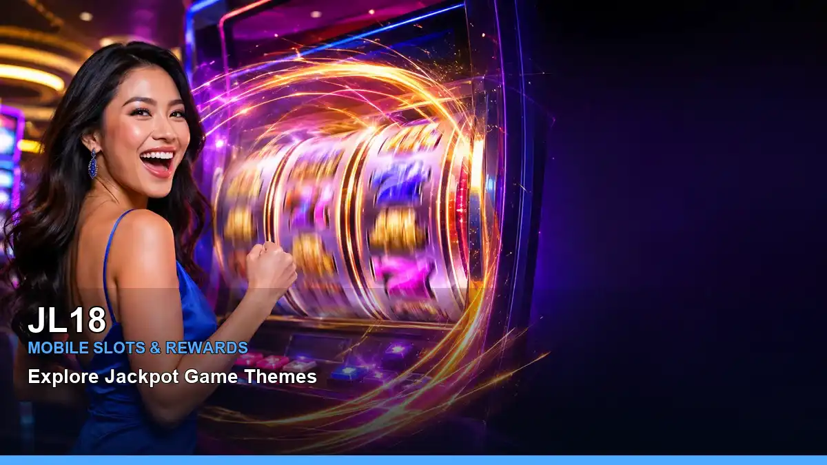 JL18 free spins slot games featuring an adult Filipina casino host with a vivid composition